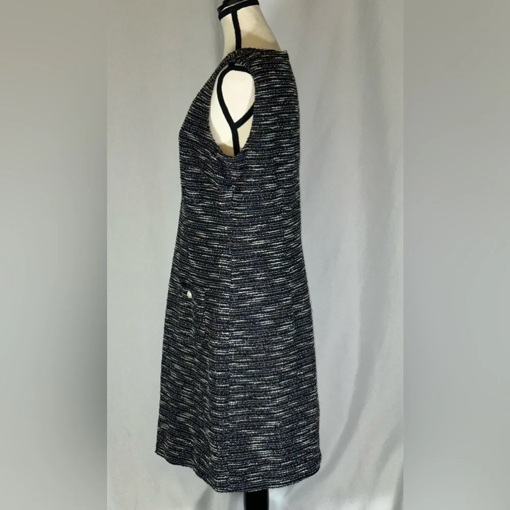 Karl Lagerfeld • Tweed Shift Dress Womens 12 Black White White Pearl Buttons - Picture 4 of 16